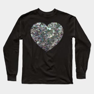 Sparkly silver mosaic glitter Heart faux sparkles love Valentines Long Sleeve T-Shirt